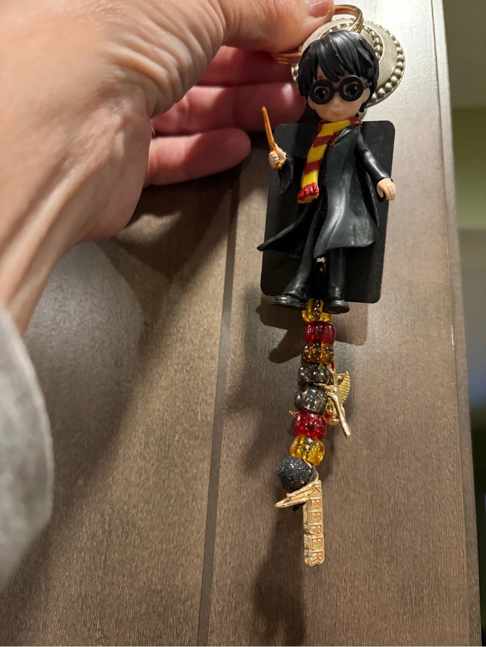 Black and Red Wizard Phone Charm with Gold Accents -